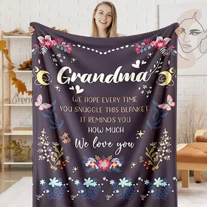Grandma Flannel Throw Blanket, Purple Floral Cozy Soft Blanket, Gift for Her Grandma, Nap Blanket for Bedroom Couch, Birthday Home Decor