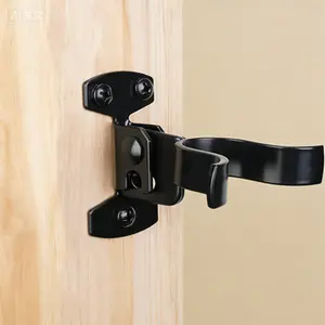 Black Gate Fork Latch with Padlock Hole, 1-3/8 Inch Flat Back Wall Mount Chain Link Fence Latch Lock, Gate Hardware for Outdoor Wooden Gates, Includes Screws and Bolts, 1 Pack