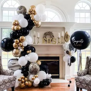 Black & Gold Balloon Arch Garland Set with White, Metallic & Marble Foil Balloons for Birthday, Graduation, Wedding, Bridal Shower, Retirement, Bachelorette & Anniversary Decorations
