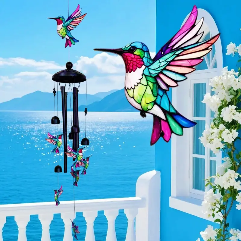 Handcrafted Colorful Metal Hummingbird Wind Chime, Vibrant Outdoor Garden Decor, Melodic Wind Bell for Patio Yard Balcony, Outdoor Wind Chimes, Garden Accessories, Ideal Gift