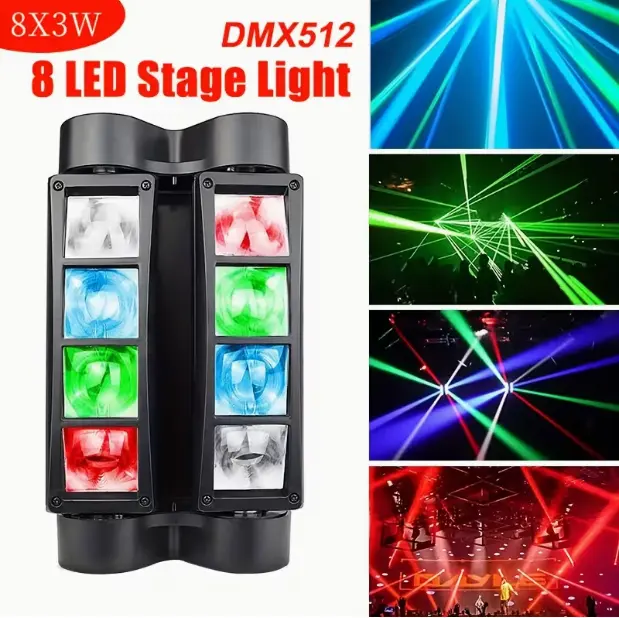 Mini 8x3W LED Beam Shaking Head Spider Disco Lights, Sound Activated, DMX-512 Control, for DJ Setups, Bars, Carnival Festivals, Birthday & Party Decorations, Dynamic Led Lights, Led Atmosphere Lights