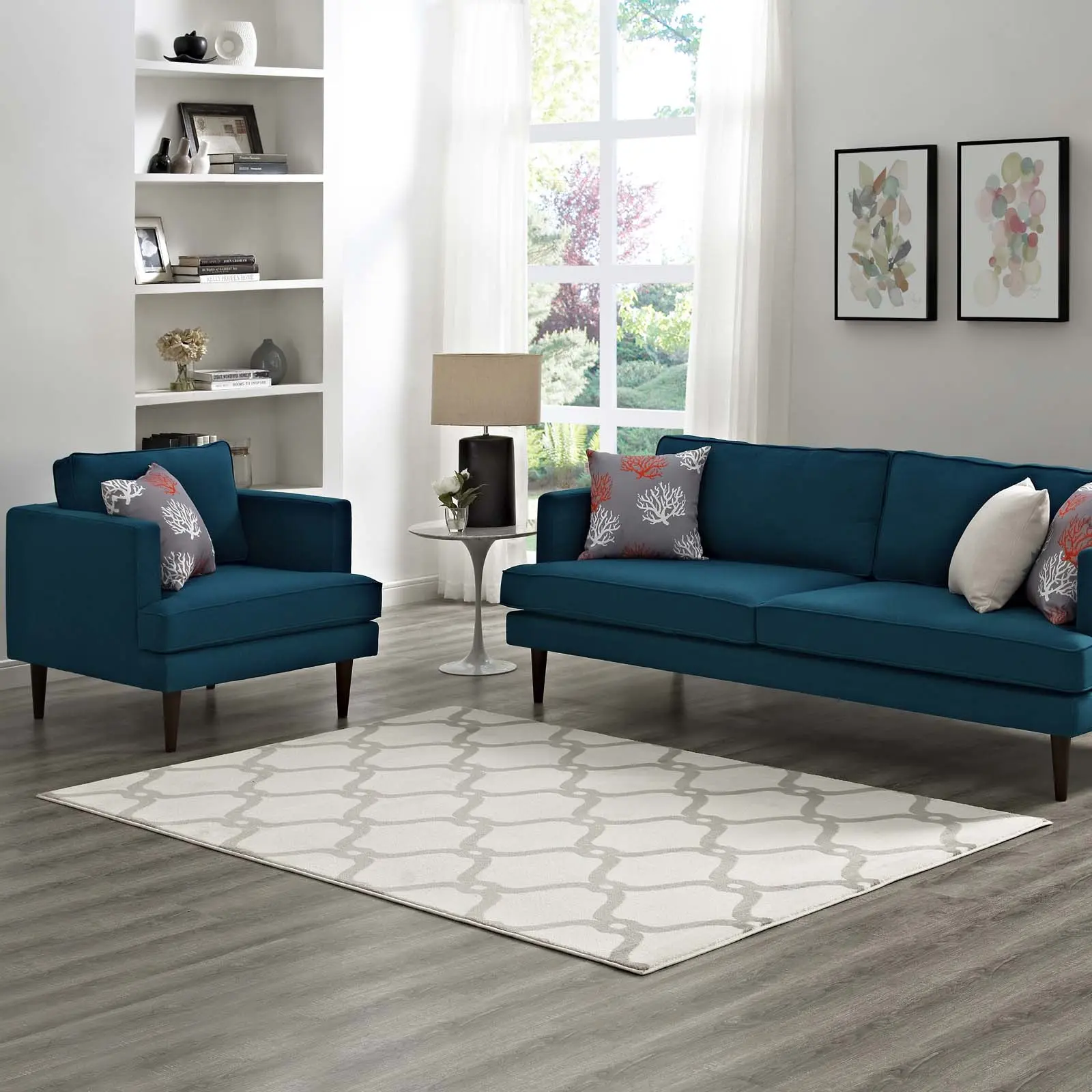 Modway Beltara Chain Link Transitional Trellis 8x10 Area Rug in Beige and Ivory