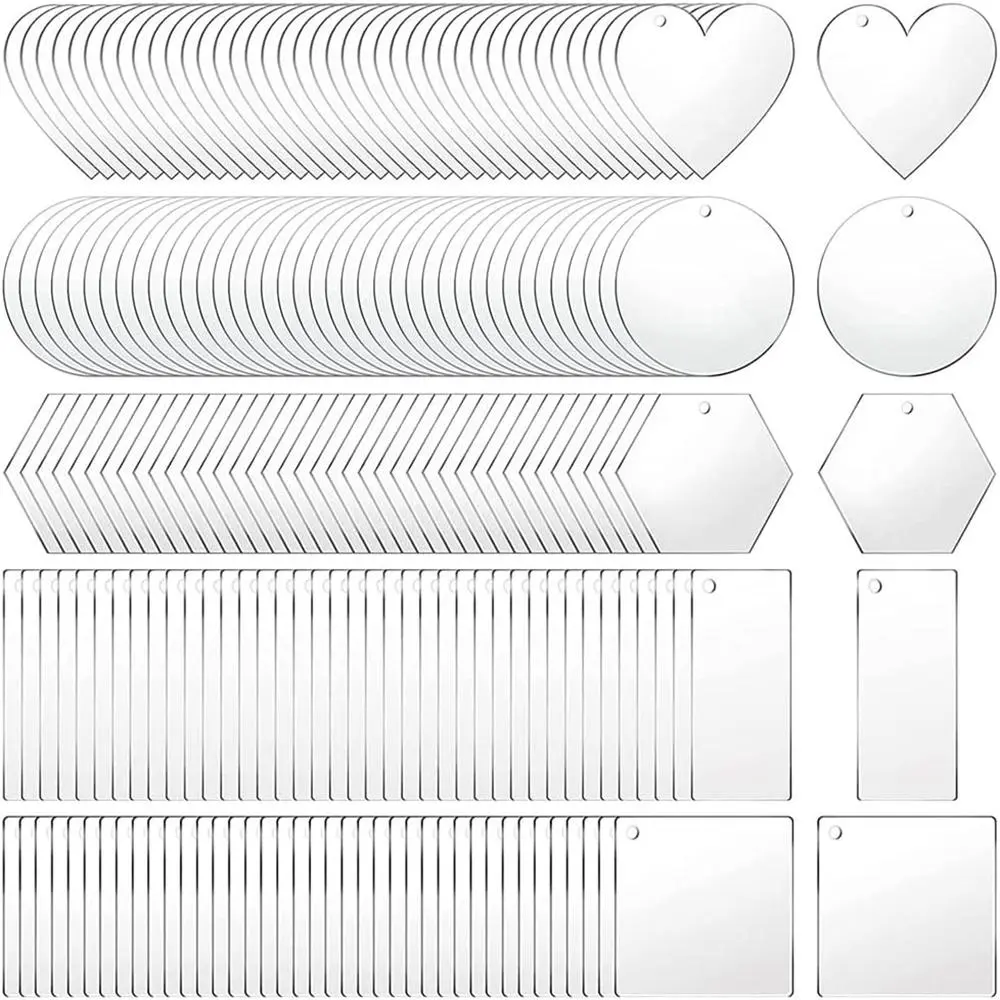 Clear Keychains Transparent Acrylic Circle Heart Square Rectangle Hexagon Shaped Star for Keychain Pendant DIY Crafts