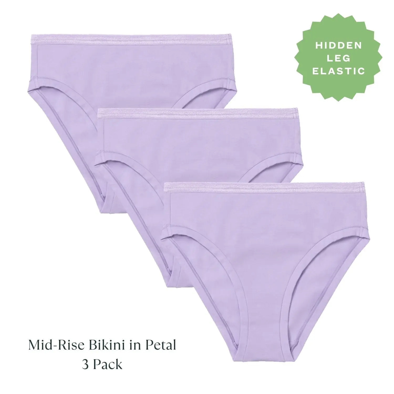 SUBSET Organic Cotton Mid-Rise Bikini in Petal 3-Pack - Women's Everyday Comfort Underwear