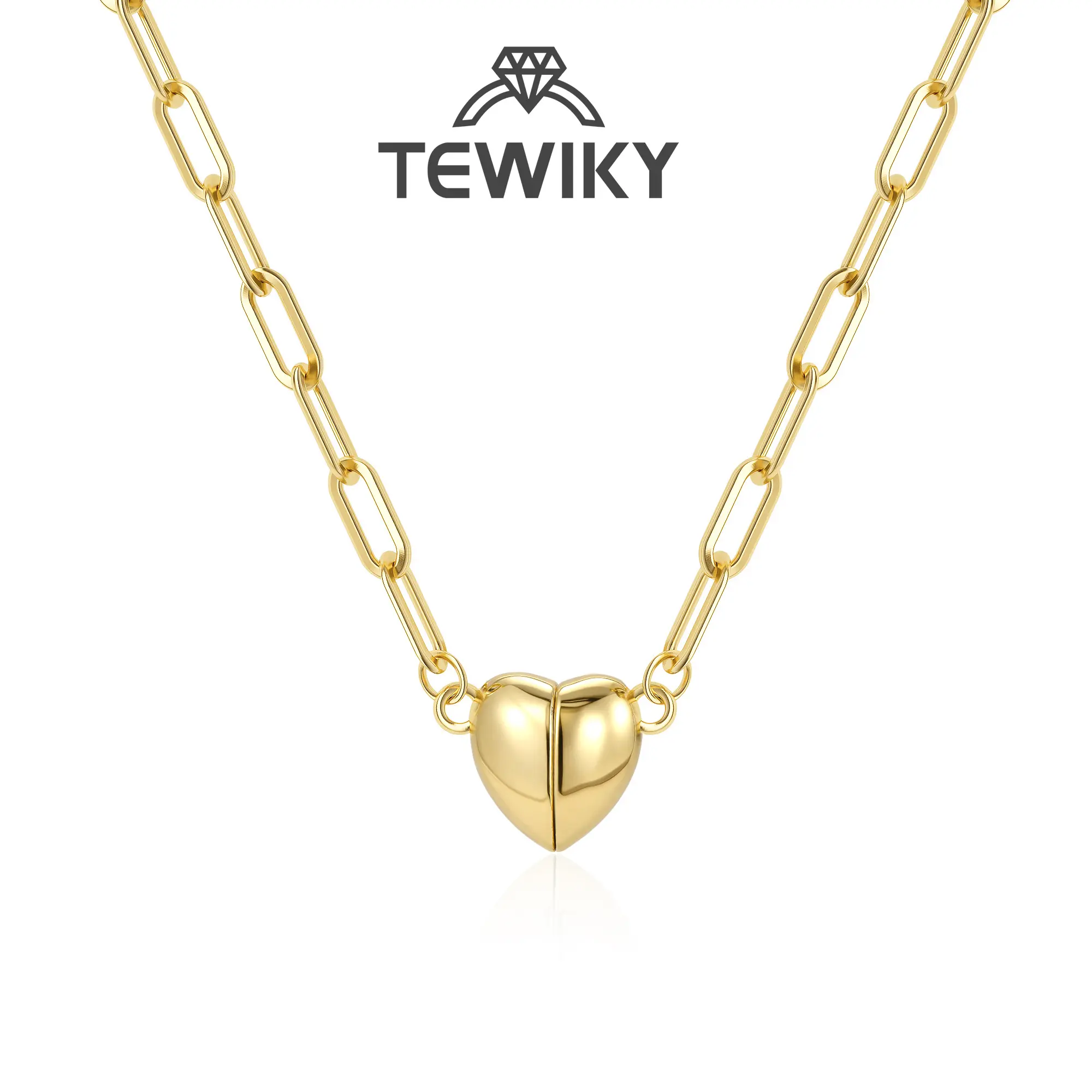 Tewiky Gold/Silver Heart Shape Pendant Magnetic Necklace for Women Dainty Fashion Choker Necklace Jewelry love Party Gift