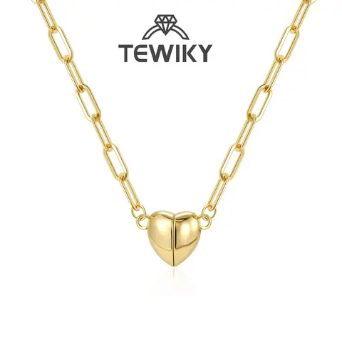 Tewiky Gold/Silver Heart Shape Pendant Magnetic Necklace for Women Dainty Fashion Choker Necklace Jewelry love Party Gift Back To School