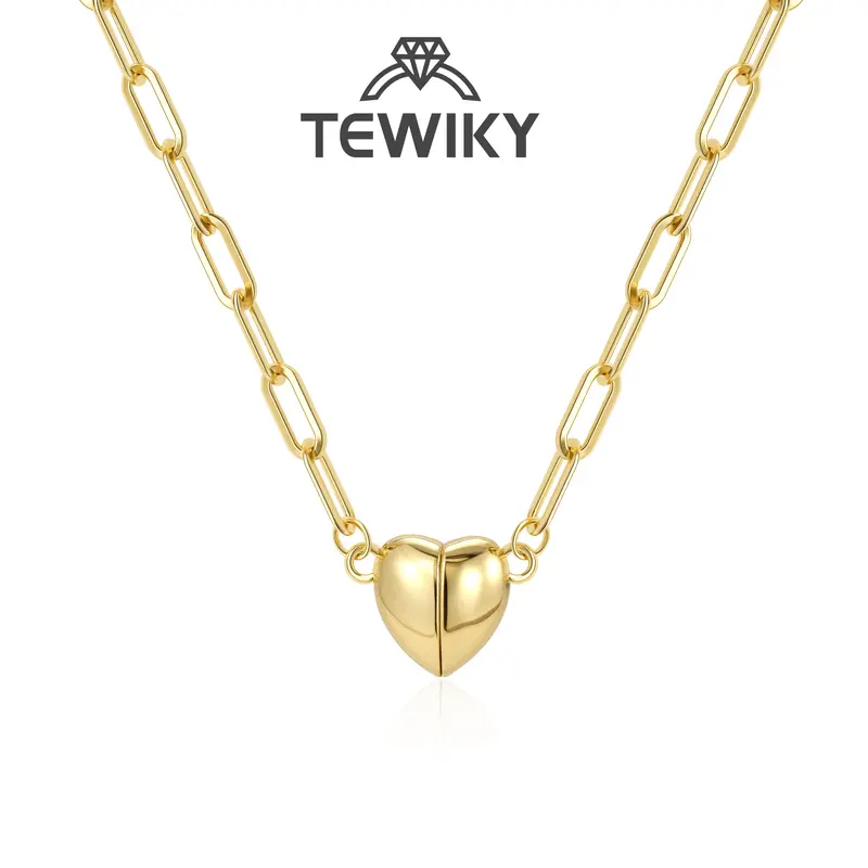 Tewiky Gold/Silver Heart Shape Pendant Magnetic Necklace for Women Dainty Fashion Choker Necklace Jewelry love Party Gift Back To School