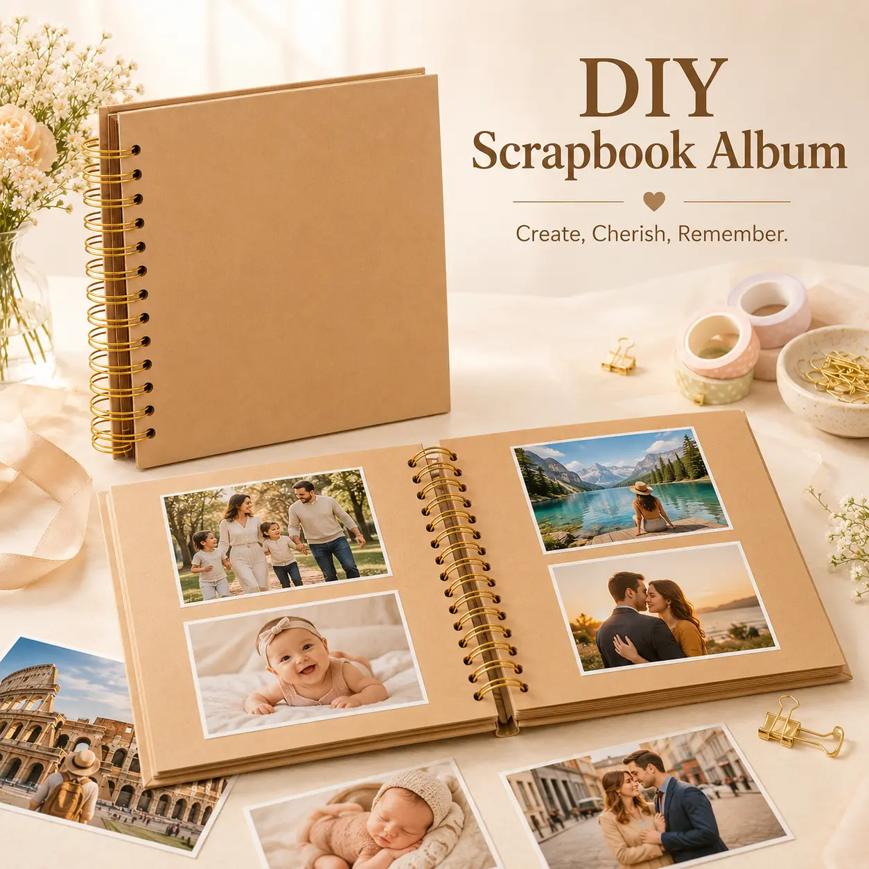 [DealsForYouDays] DIY Scrapbook Album 8x8 Inch, 40 Pages Spiral Photo Memory Book, Kraft Paper Blank Journal for Travel Memories, Family Photos, Baby Milestones, Wedding Guest Book, Anniversary Keepsake, Personalized Gift for Loved Ones