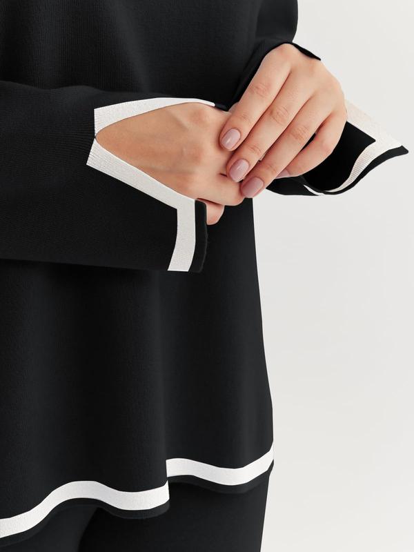 Women's 2 Piece Fall Knit Sweater Set Long Sleeve Tops Wide Leg Pants Sweatsuit Tracksuit Outfit Winter Clothing