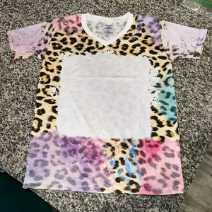 Vneck sublimation blank tshirt women’s faux bleach leopard print