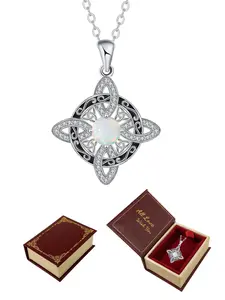 Witches Knot Moon Stone Necklace With Mini Magic Book Jewelry Box, Celtic Lucky Knot Necklace for Women, Gothic Witch Jewelry, Gothic Mystery Jewelry, Birthday Christmas Amulet Gifts for Mom Wife Girlfriend Daughter, Jewelry Accessory