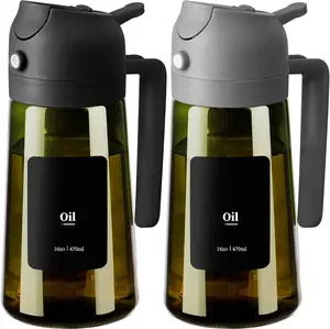 [USA Stock] - 2PCS Oil Dispenser and Oil Sprayer – 16oz/470ml Glass Light-Proof Oil Pourer for Kitchen, Air Fryer, Cooking, Salad, and BBQ Bottle Lid Utensils