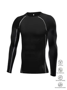 Men's Long Sleeve Rashguard, Quick Drying Swimming Round Neck Rashguard, Comfortable Fashionable Outdoor Sports Clothing, Activewear
