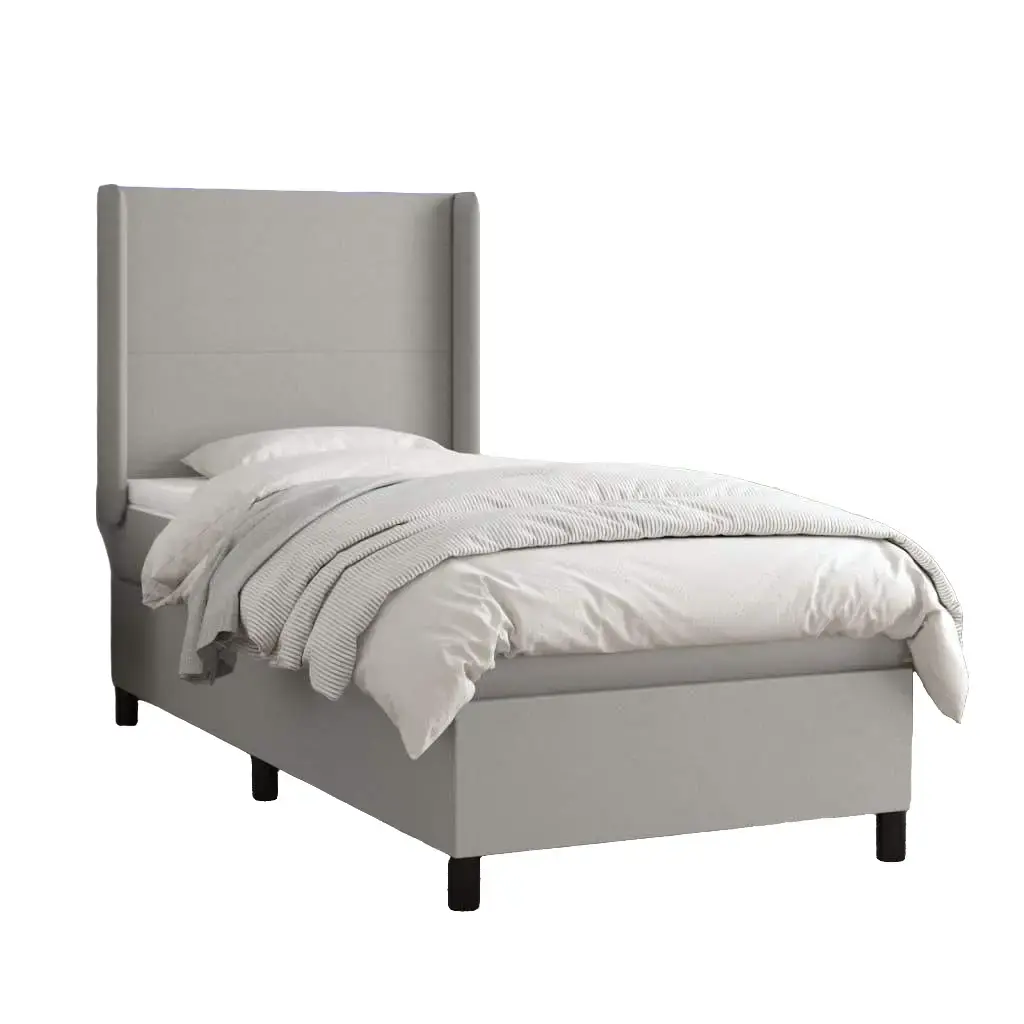 Box Spring Bed with Mattress&LED Light Gray Twin Fabric