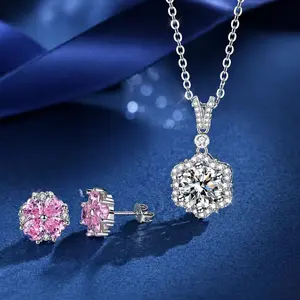 S925 Silver Floral Wreath Necklace + Pink Four-Leaf Clover Earrings Set — Sparkling Wedding & Gift Jewelry tiktokshopspringglowup