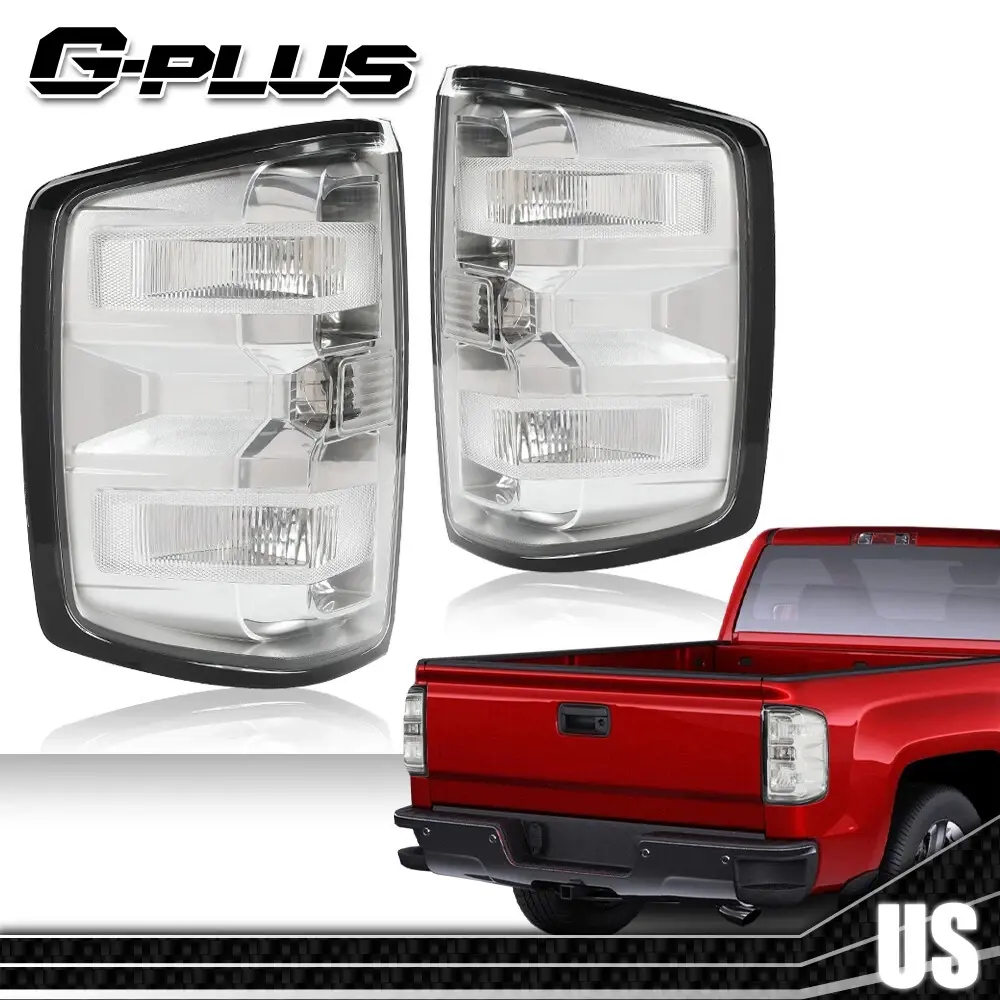 G-PLUS Pair Set 2 Incandescent Rear Taillight Lamps Car Light Set with 3047 Red Bulbs, ABS Exterior Upgrade Component, Truck Accessories for 2014-2019 Chevy Silverado Pickup, 2015-2019 GMC Sierra Dual Fit Dually Models, 2015-2019 Gmc Sierra Dually Models
