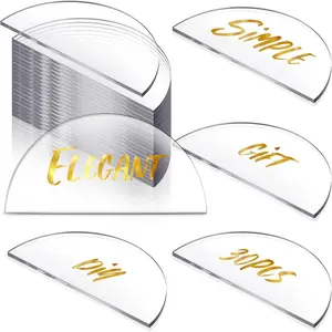 20 Pcs Clear Acrylic Place Cards for Wedding, 2 x 4 Inch Half Circle Table Number Card DIY Blank Name Plate Blank Seating Card for Wedding Guest Names Table Numbers