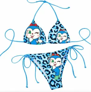Playful Blue Camo Graphic Print Bikini