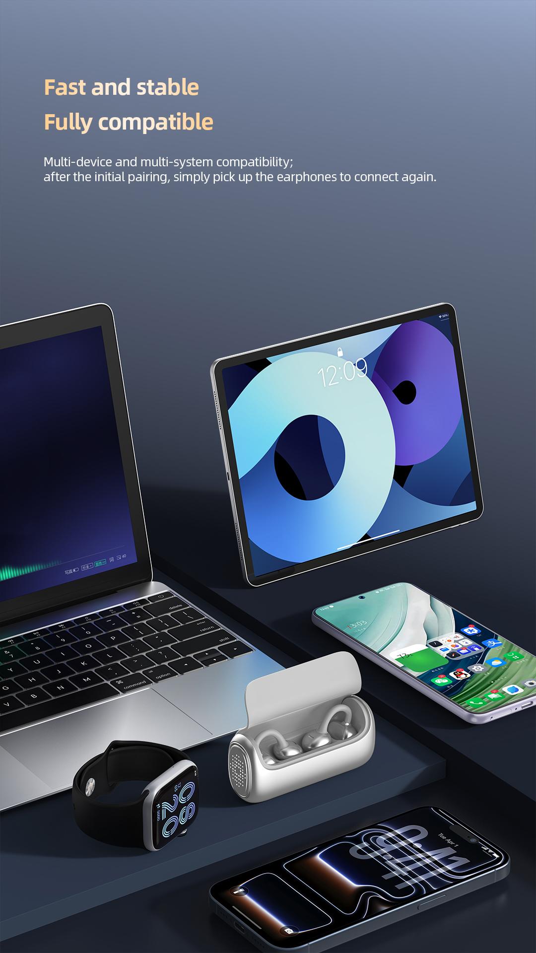 ISKU Clip-On Open Ear Bluetooth Earbuds, Wireless Ear Clip Headphones with Charging Case, Comfortable Secure Fit, Clear Calls, Long Battery Life, Sweat Resistant for Sports, Work, Travel