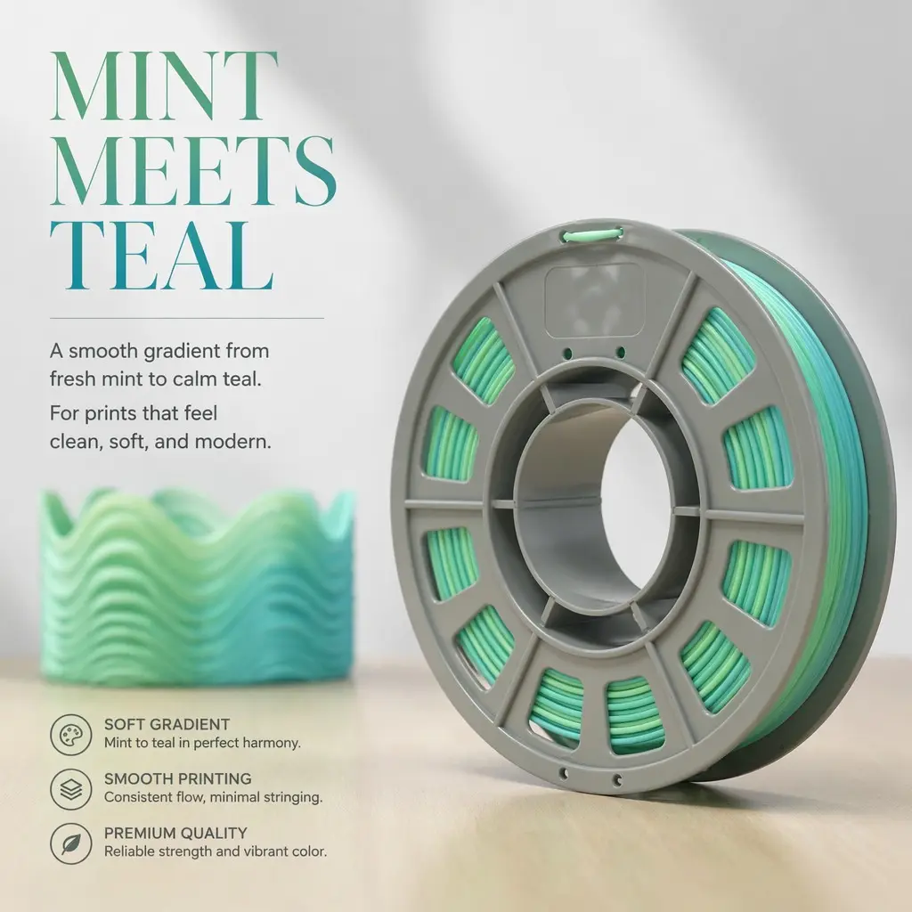 3D Printing Filament 1.75mm, Mint to Teal Gradient PLA 300g Spool, Multi-Color Silk 3D Printer Filament for FDM Printers affordable low warpage