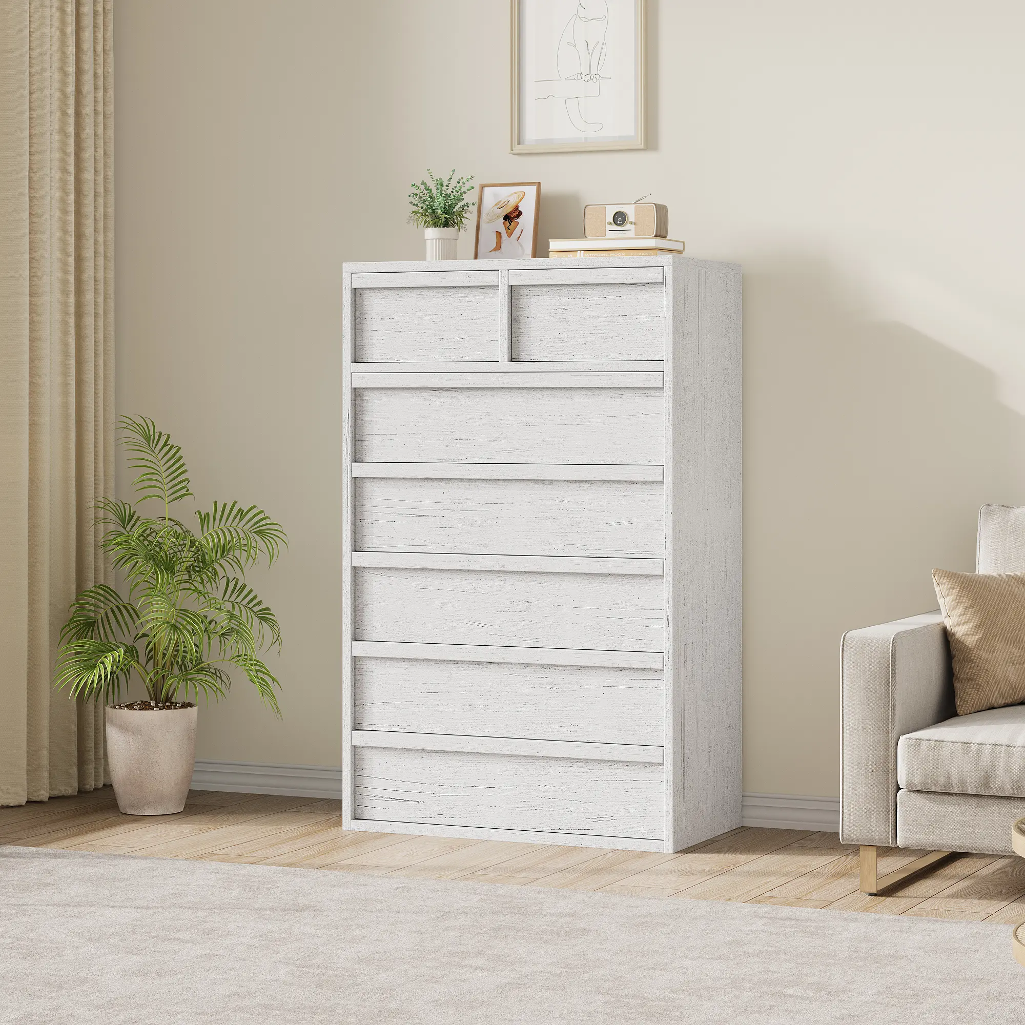 Modern Double Dresser Organizer with 7 Drawers Large Storage
