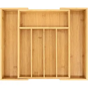 Expandable Medium Bamboo Silverware Drawer Organizer, Cutlery Tray with Dividers for Kitchen Utensils Storage