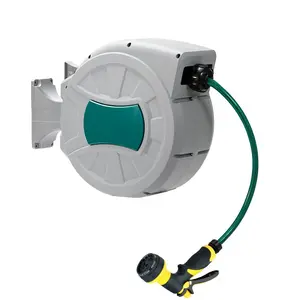 1/2 in Retractable Garden Hose Reel, Wall-Mounted 180° Rotatable Auto Rewind Water Hose Reel with 8-Pattern Spray Nozzle, Anti-Kink Heavy-Duty Hose Reel for Garden Watering Car Washing Pet Bat