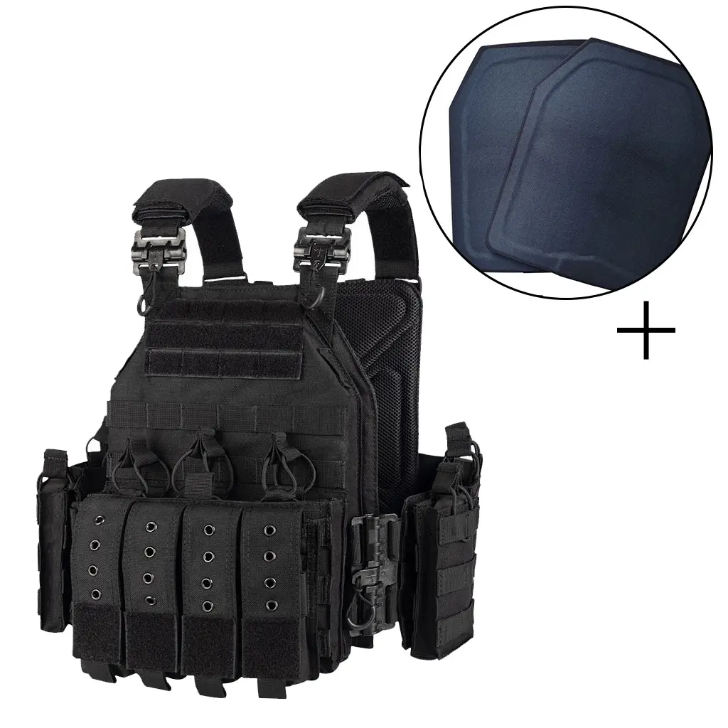 Quick release Multi-functional plate carrier vest with 2 pc 3-A palte for molle black vests comfortable, breathable and protective gear