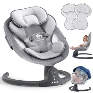 Bluetooth Baby Swing for Infants, Compact & Portable Baby Rocker, 3 Seat Positions, 5 Swing Speed, 10 Lullabies, Remote Control, USB Plug-in Power, Reversible Cushion for All Seasons