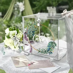 Wedding Card Box with Lock, PVC Wedding Card Boxes for Reception, Wedding Box for Cards and Money, Envelope Money Box Gift Card Box for Party Wedding Decor Graduation Baby Shower