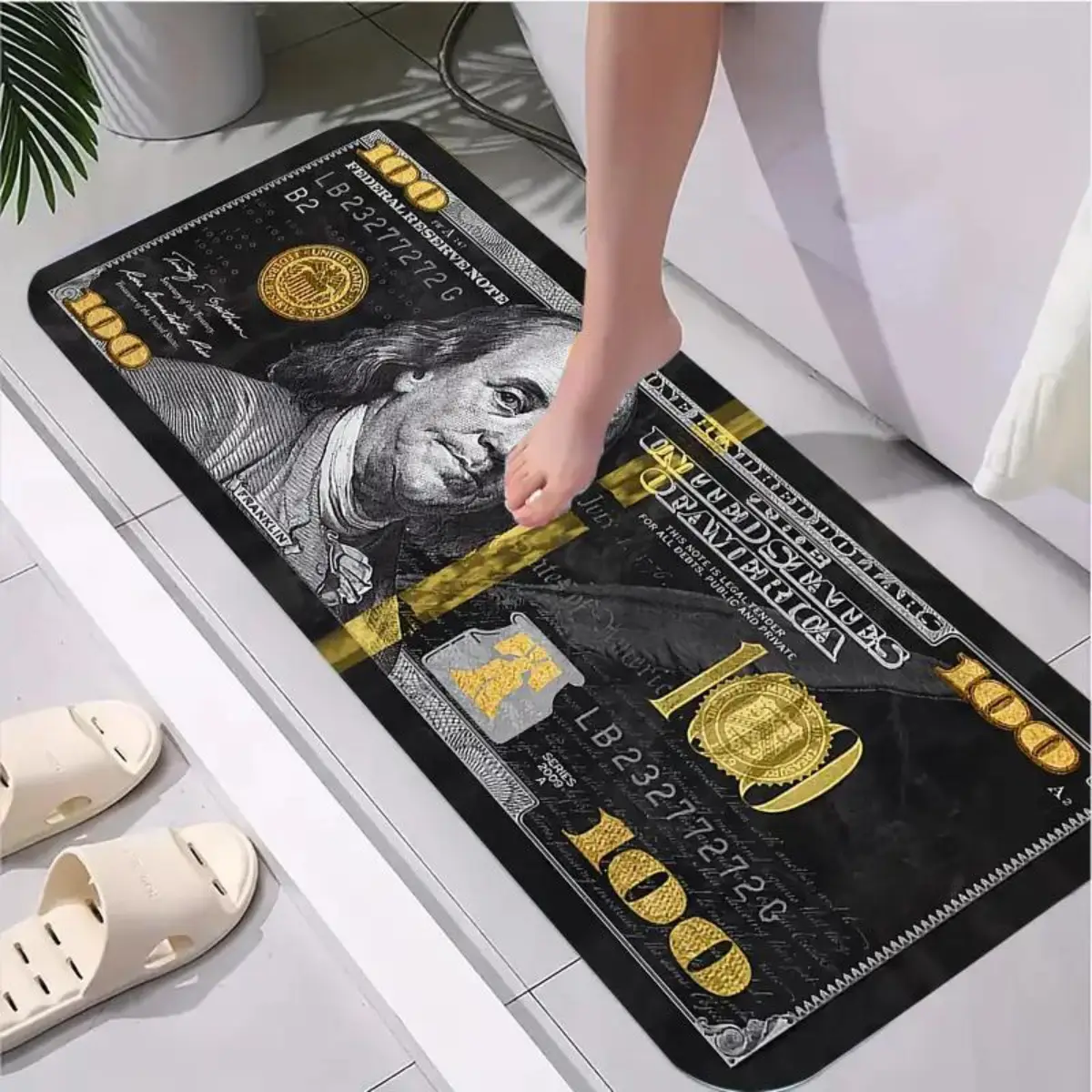 $100 Bill Dollar Printed Rug - Non-Slip & Cushioned for Living Room, Bedroom, Kitchen & Bathroom