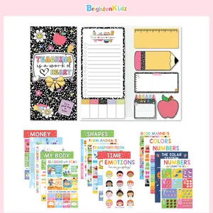 Combo Teacher Sticky Notes Set & 18 Educational Posters, Teacher Appreciation Gift, Preschool & Kindergarten Classroom Must-Haves, Colorful School & Office Supplies, Teacher Classroom Value Bundle