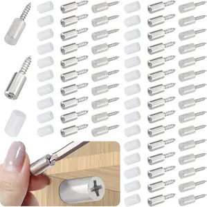 50 Pcs Self Tapping Screws Cabinet Laminate Support, Shelf Pins with Non-Slip Sleeve, Cabinet Shelf Pegs for Kitchen Utensils, Bookcases and Wardrobes, Fixed Support Self - Tapping Cross Screw