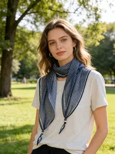 Spring Summer Thin Fashion Striped Beaded Print Multifunctional Scarf, Waist Tie Decorative Wrap, Layered Look Accessory