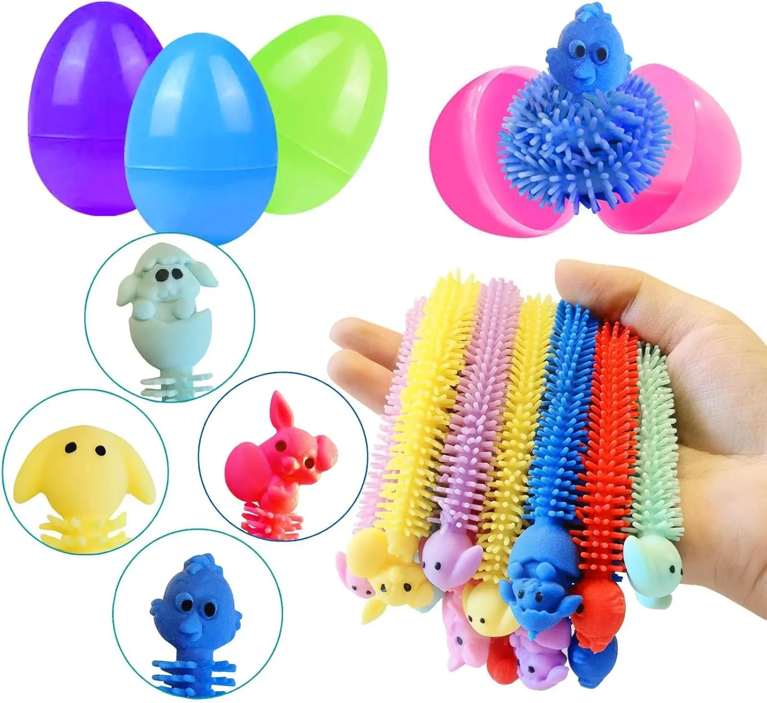 24-Pack Easter Eggs with Bunny Stretchy Strings – Sensory Fidget Toys for Kids, Adults & Toddlers, Easter Basket Stuffers, Party Favors, Egg Fillers & Gifts