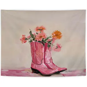 Pink Western Tapestry,Hot Pink Preppy Western Cowgirl Boots Tapestry Wall Hanging for Teen Girls Room Bedroom College Dorm,Pink Room Wall Decor Aestheti,Cowgirl Room Decor, 50x60 Inches