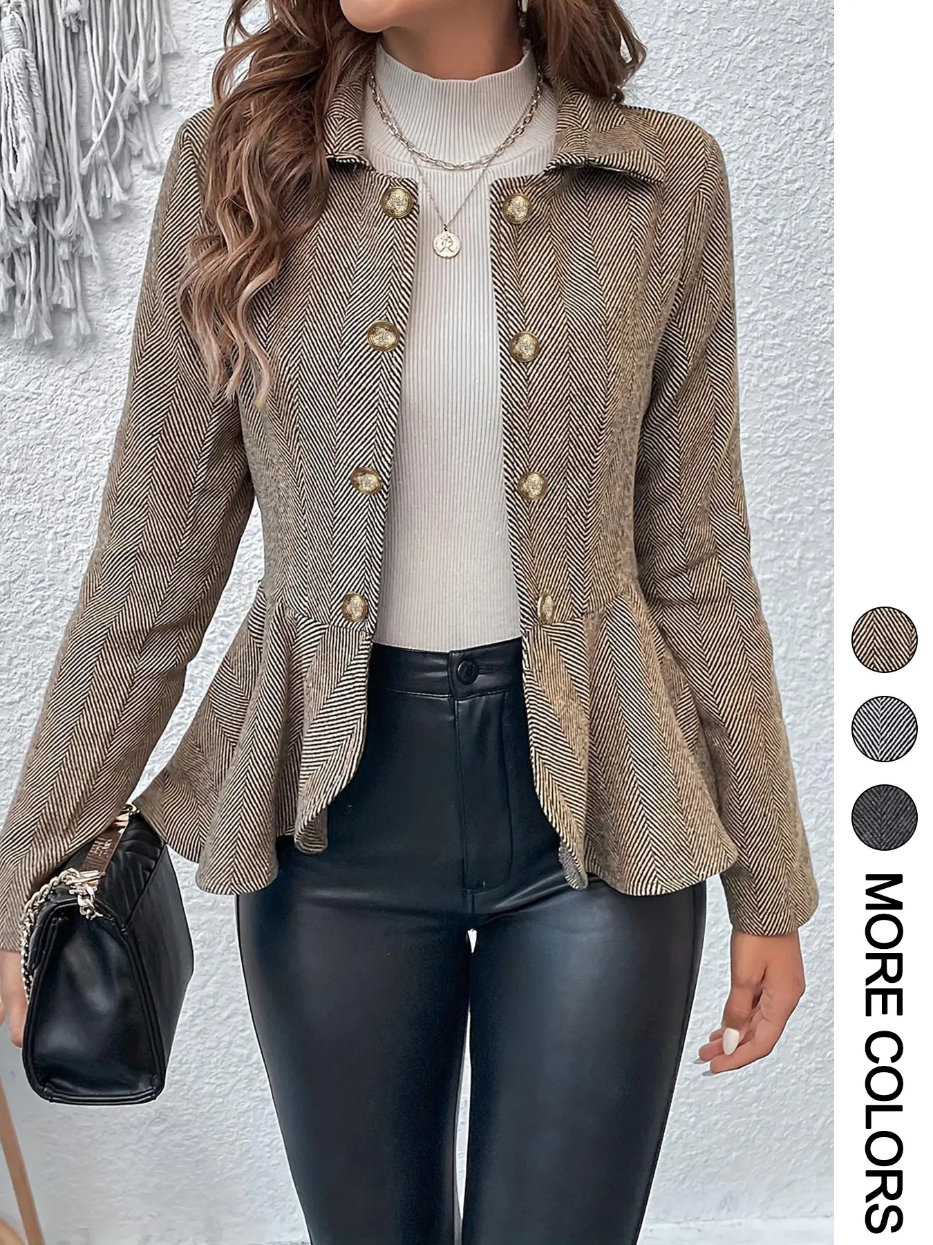 Women's Gingham Print Ruffle Hem Button Front Fitted Jacket, Coats, Casual Outerwears, Casual Long Sleeve Collared Fashionable Outerwear for Spring & Fall, Ladies Clothes for Daily Wear Everyday, Womenswear