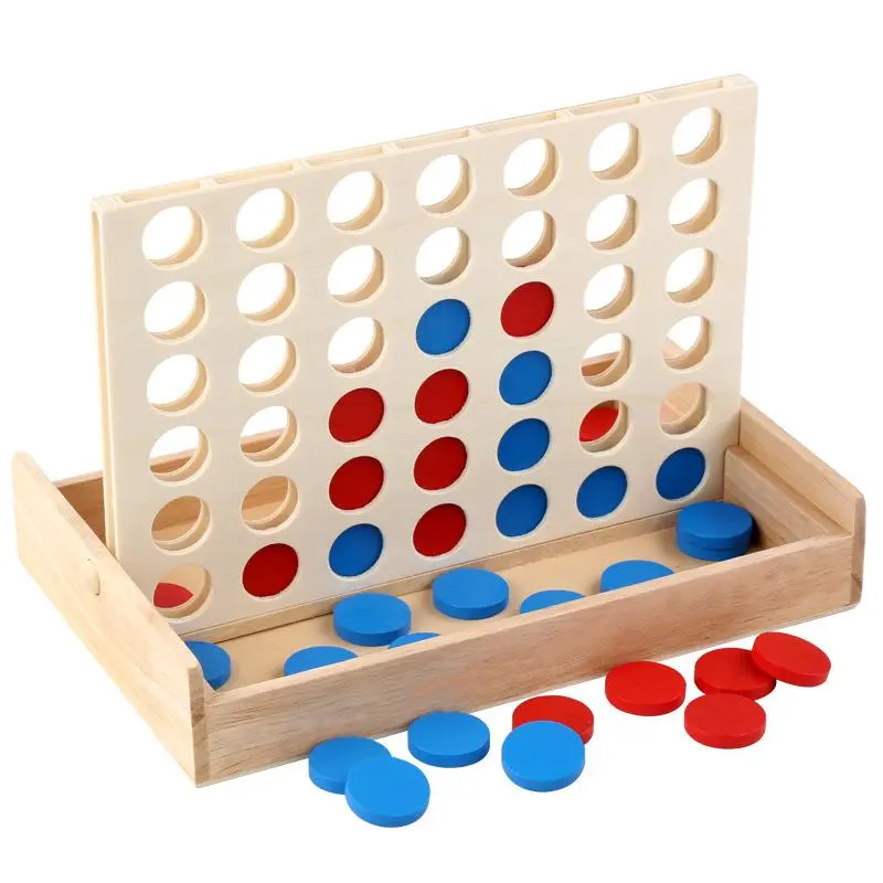 3D Four-in-a-Row Game, Children's Educational Toy, Multi-Player Toy, Wooden Box Set