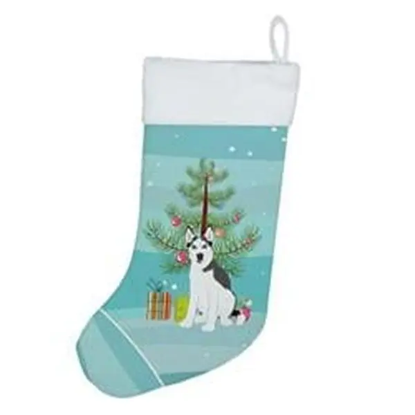 Unisex Polyester Suede Siberian Husky Puppy Christmas Stocking with Hanger, 18x13.5 in, Soft Texture Festive Home Supplies Decor for Adult Holiday Gifting