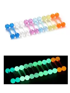 14G Glow in Dark Tongue Rings Flexible Acrylic Mix-color Straight Barbell Nipple Ring Retainer Body Piercing Jewelry for Women Men 12-18mm Bar High Quality Jewelry