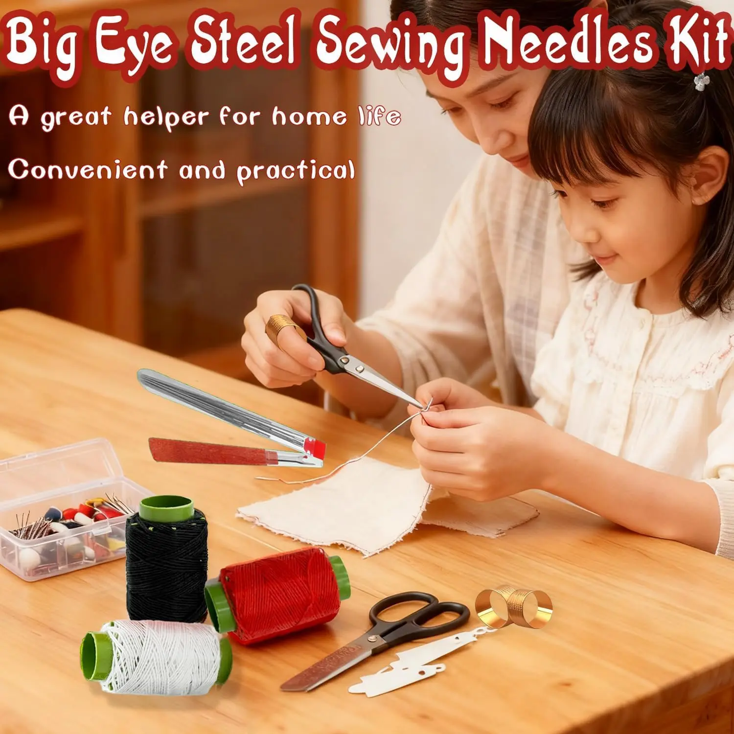 34PCS Big Eye Hand Sewing Needles Kit with Case 5 Sizes Stainless Steel Sewing Needles for Hand Sewing Embroidery Cross Stitch Yarn Mending and DIY Crafts Beginner Friendly