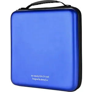 CD Case, 192 Capacity Orange EVA Protective Blu-Ray DVD Case Portable Zipper CD Case Holder Disc Storage Organizer Wallet Bag Cover Durable CD Case Protection For Car Home Travel(192 capacity,Blue)