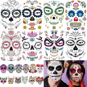 20 Sheets Day of the Dead Face Sugar Skull Tattoos,Including 8 Large Sheets Halloween Temporary Face Tattoos, Halloween Sugar Skull Face Tattoos
