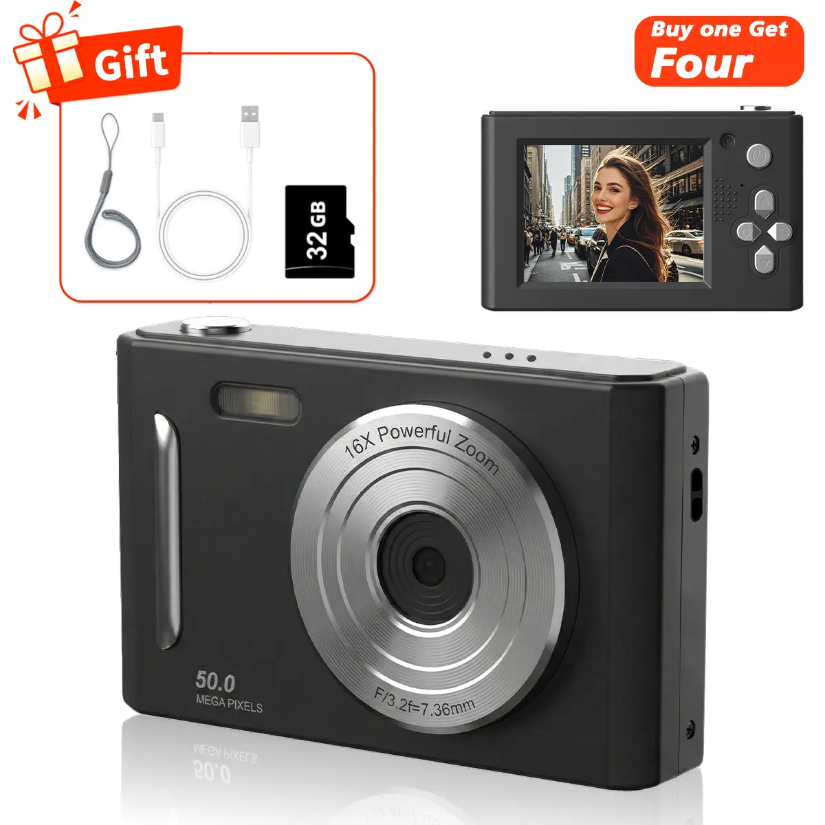 FHD 1080P Digital Camera with 32GB SD Card, 16X Digital ZoomCamera, Portable Mini Camera for Teenagers StudentsBoys Girls, Point and Shoot Camera for Gifts, TechGadgets, Gift, Pocket Camera