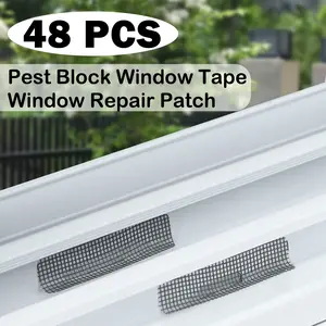 48 Counts Waterproof  Window Weep Hole Screen Tape, Peel-and-Stick Waterproof Hole Seals, Adhesive Fiberglass Mesh Repair Patches