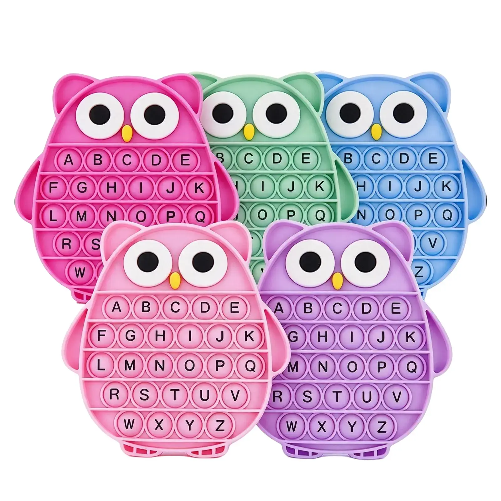 Push Pop Bubble Fidget Sensory Toy ABC Alphabet Owl Silicone Popping Educational Learning Toy Gift for Kids Toddlers Preschool