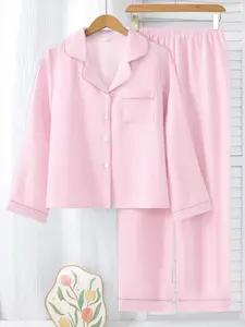 Women's Striped Sleepwear Set, Casual Long Sleeve Button-Down Top & Straight Leg Pants, Comfortable Loungewear Suit Pajamas