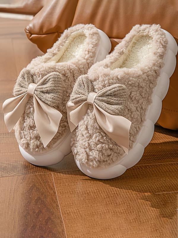 Women's Bow Slipper Shoes, House Slippers, Comfortable Warm Lining, Non-Slip Thick Sole Design, Suitable for Fall & Winter Indoor Home Office Use