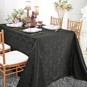 72"x120" Seamless Rectangular Floral Damask Jacquard Polyester (240 GSM) Tablecloth - Black (1pc)