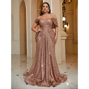 2025 new spring and summer banquet design shoulder gold heavy industry evening dress women's fishtail dressLVMY